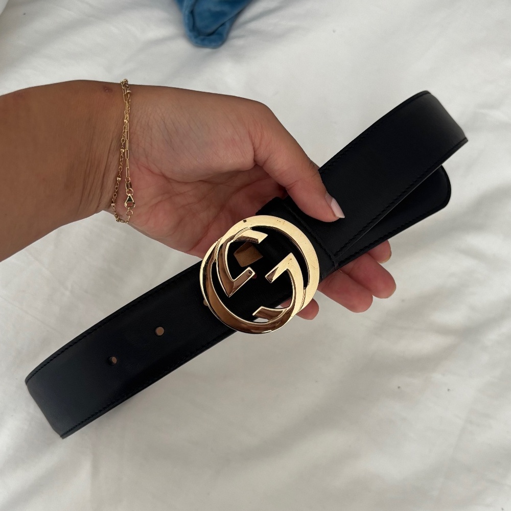 Gucci Blondie Belt Black Leather with Gold Buckle